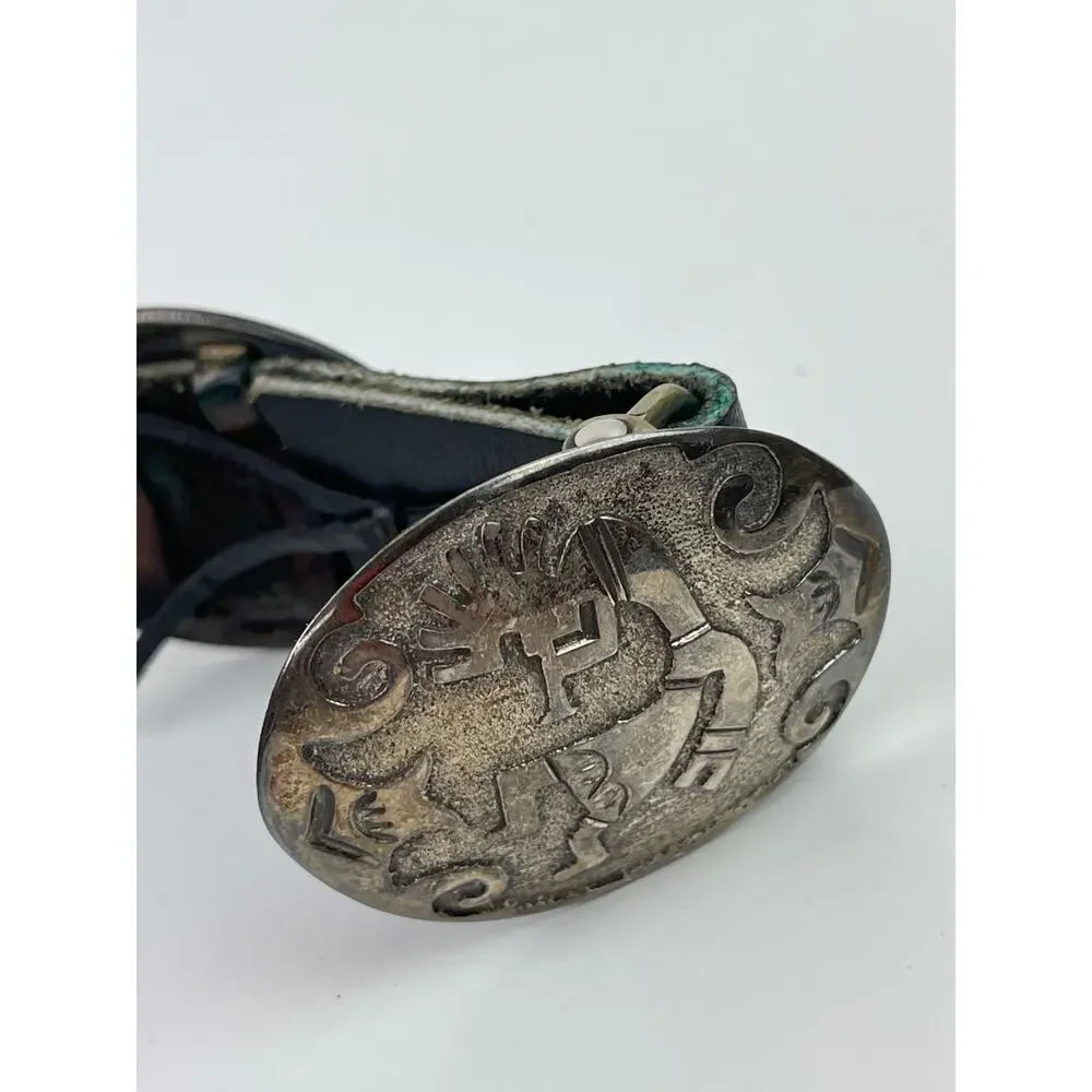 JS James Shay Navajo Sterling Silver Leather Concho Belt Western Native American
